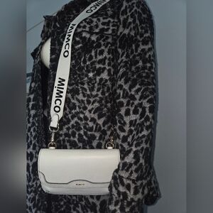 RARE Mimco White Pebbled Leather Fabric Strap Crossbody Belt Bag Purse